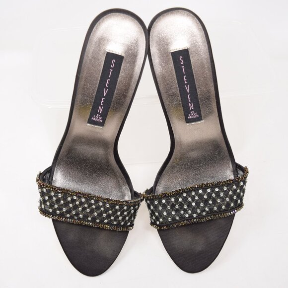 Steven Steve Madden Slip On Sandal Deb Rhinestone Stud Heels Women 9.5 Y2K Party - Picture 7 of 13